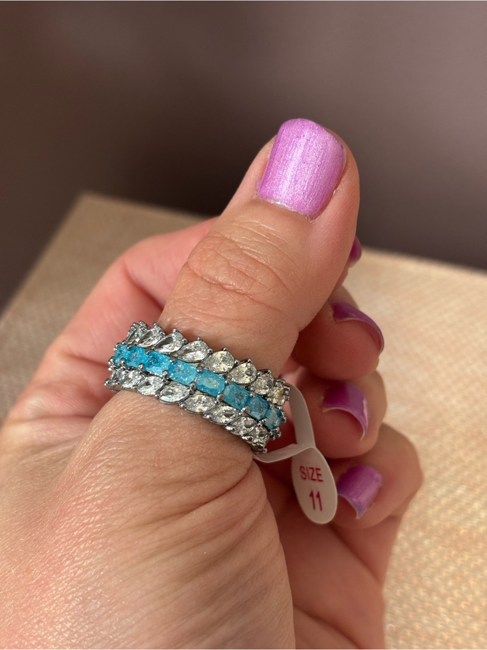 BP Ice Blue and Silver Crystal Stackable Women's Ring - Size 11